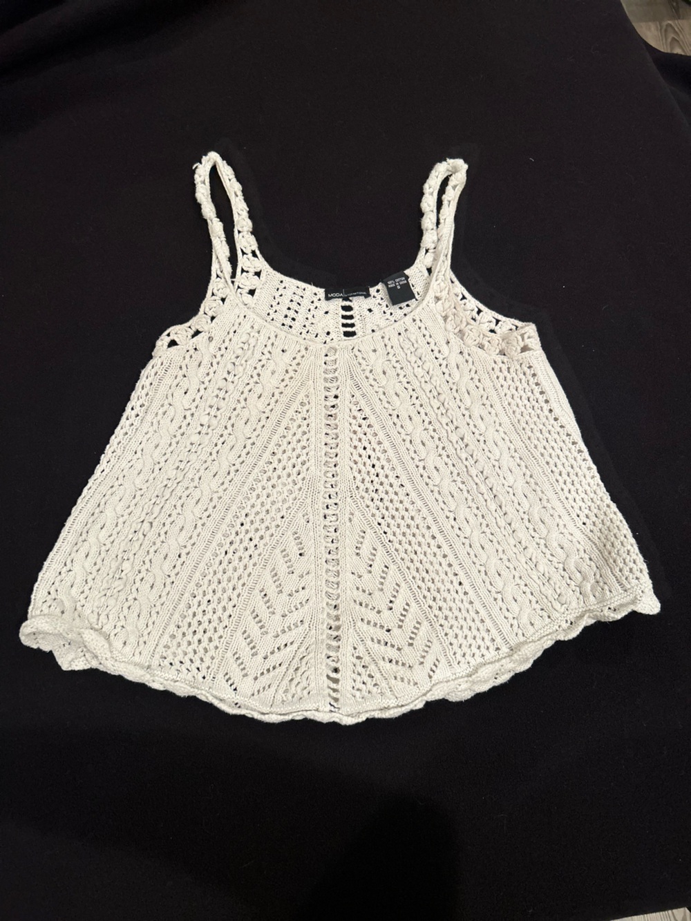 MODA International Women's White Crochet Knit Tank Top S Scoop